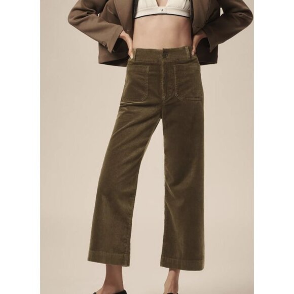 NWT Size 32 -Maeve The Colette Cropped Wide-Leg Corduroy Pants MOSS (NWT US$138) - Picture 1 of 16